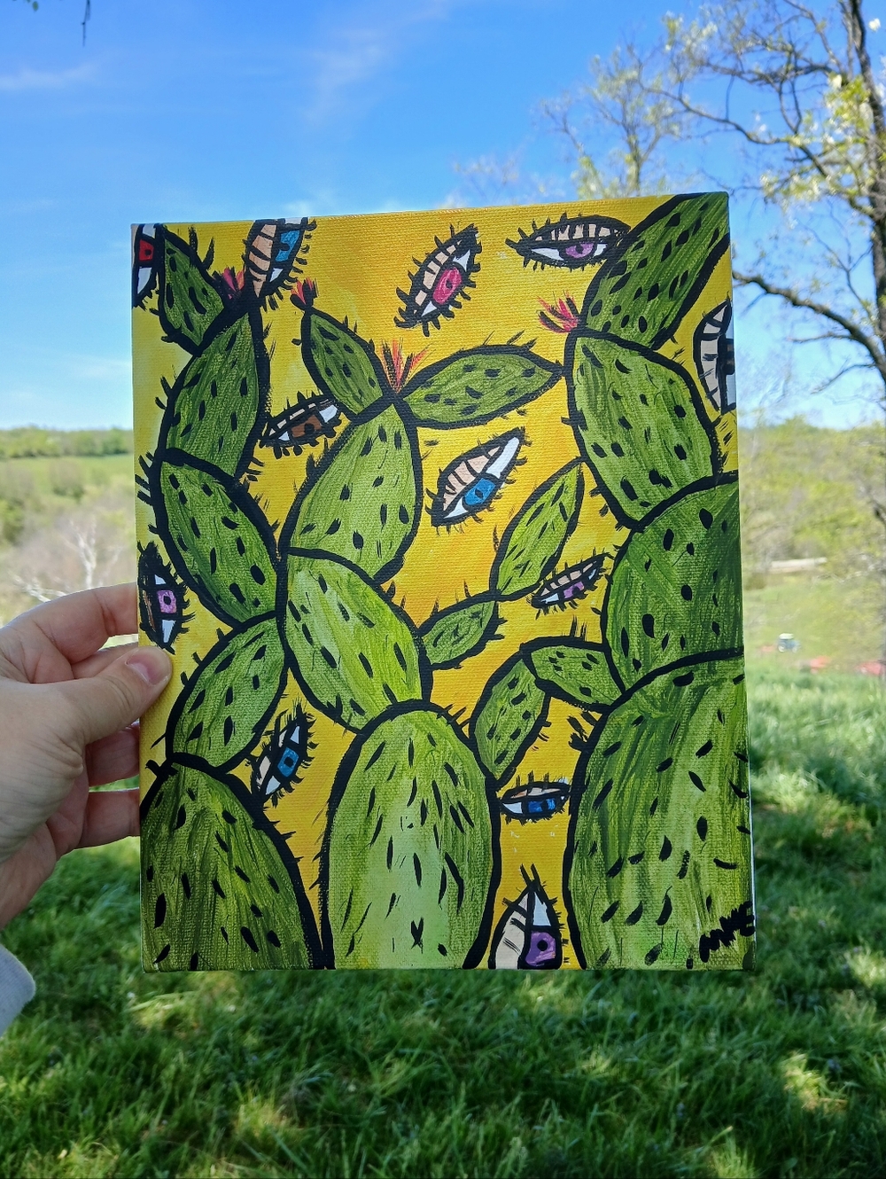 Cactus Painting Folk Art Funky Bright